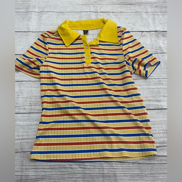 SHEIN Tops - SHEIN Short Sleeve Yellow Polo Stripe Shirt Women's Medium.